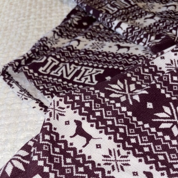 BNWOT PINK Victoria's Secret Girls Pajama Set - Burgundy and White - Picture 2 of 9